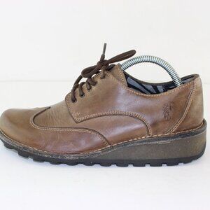 Fly London Leather Lace Up Wingtip Wedge (EU 38 - 7.5 US)